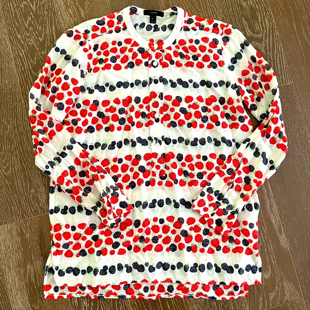 J. Crew berry print silk button up shirt. Never worn